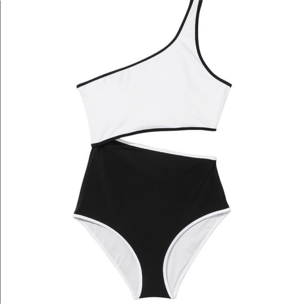 VICTORIA’s SECRET Essential Cutout One Piece One Shoulder Swimsuit small NEW NWT - Picture 3 of 5